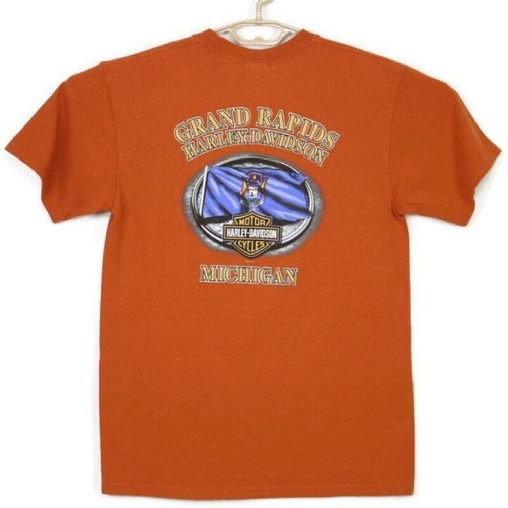 Harley-Davidson T-Shirt Shirt Grand Rapids Michigan Orange M Medium‎
